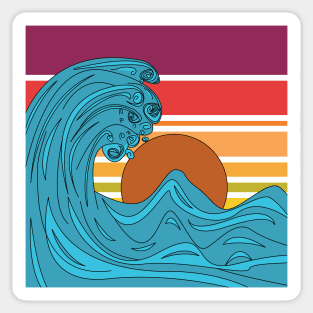 Big summer wave, retro style, high wave of the ocean, summer lovers gift, retro sunset Sticker